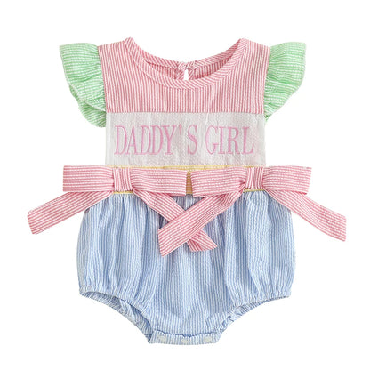 Cute Flutter Sleeve Romper with Striped Pattern