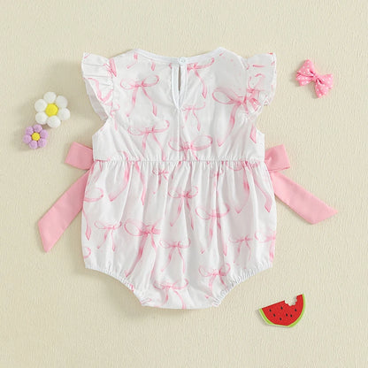 Embroidered Letter Romper with Bow Accents