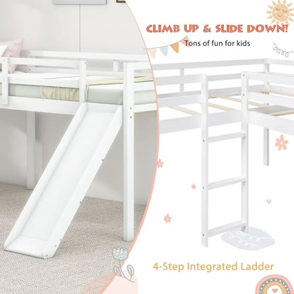 Twin Size Double Loft Bed with Slide
