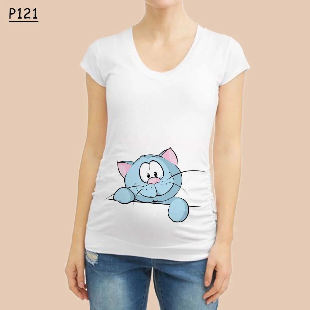 “Pocket Baby” White Maternity Short Sleeve T-Shirt