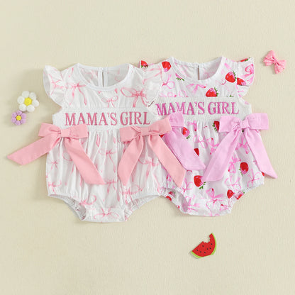 Embroidered Letter Romper with Bow Accents