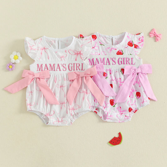 Embroidered Letter Romper with Bow Accents