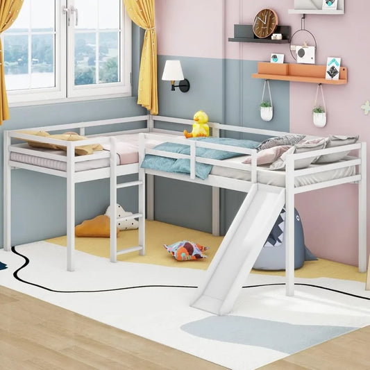 Twin Size Double Loft Bed with Slide