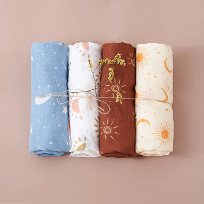 Elinfant 4PCS Bamboo Cotton Muslin Swaddle Set