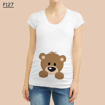 “Pocket Baby” White Maternity Short Sleeve T-Shirt