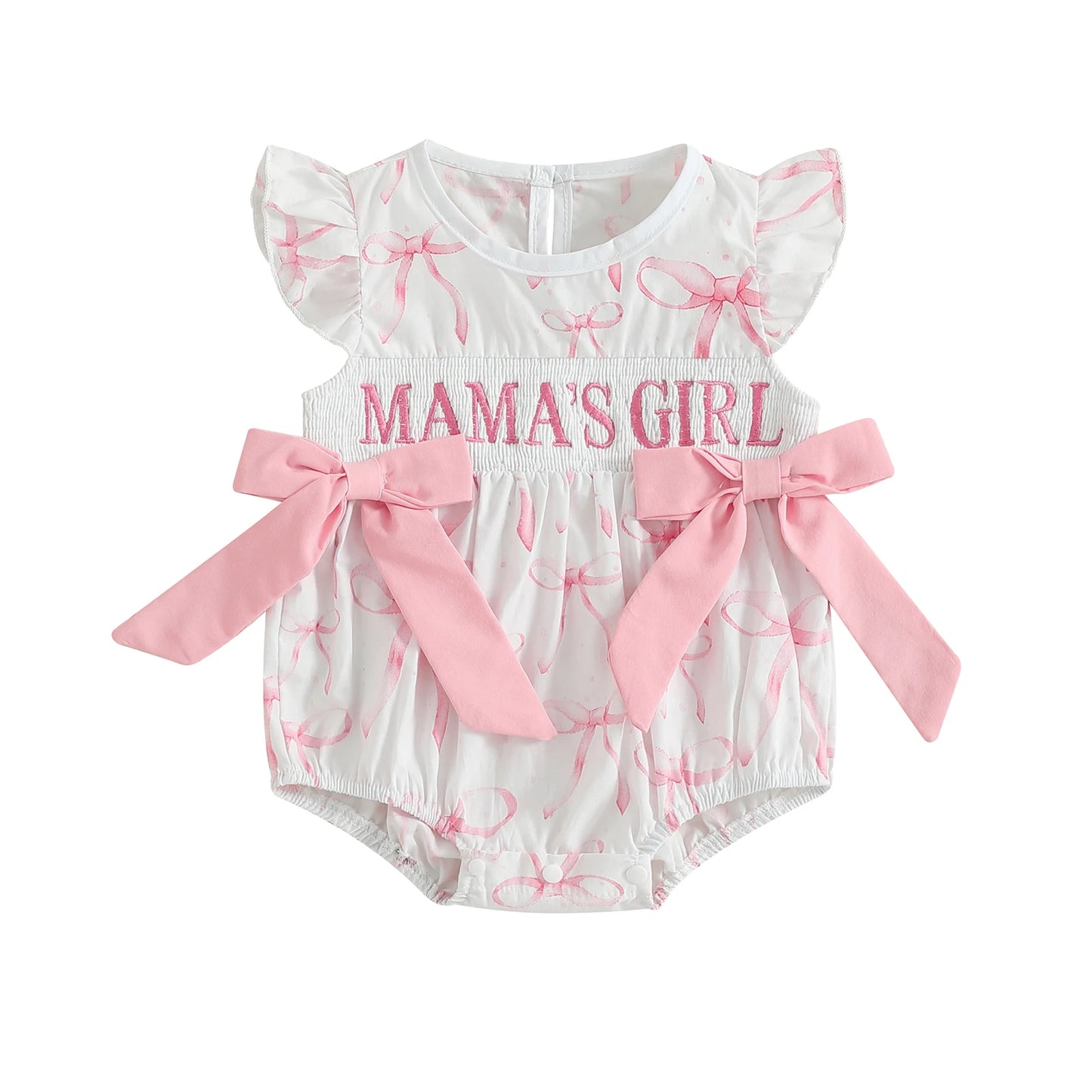 Embroidered Letter Romper with Bow Accents