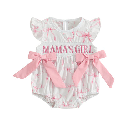Embroidered Letter Romper with Bow Accents