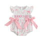 Embroidered Letter Romper with Bow Accents