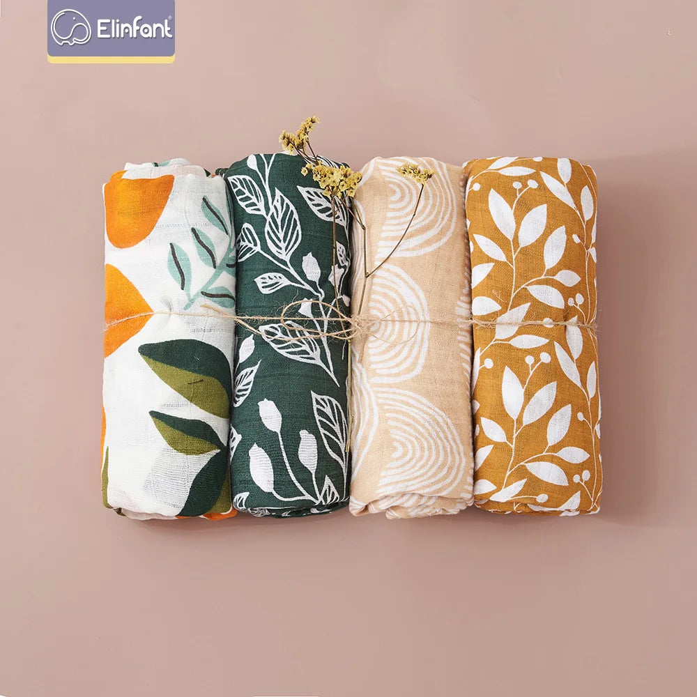 Elinfant 4PCS Bamboo Cotton Muslin Swaddle Set