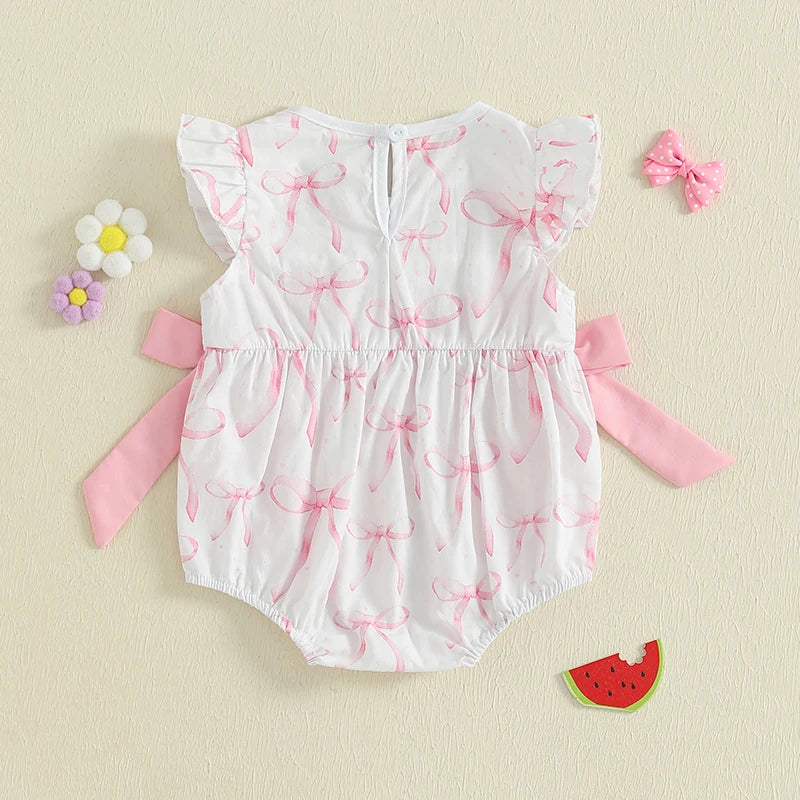 Embroidered Letter Romper with Bow Accents