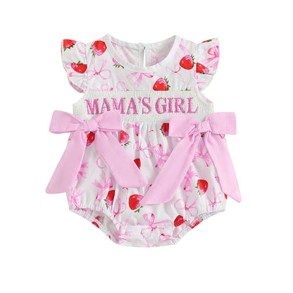 Embroidered Letter Romper with Bow Accents
