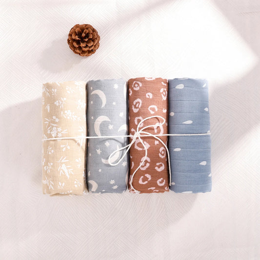 Elinfant 4PCS Bamboo Cotton Muslin Swaddle Set
